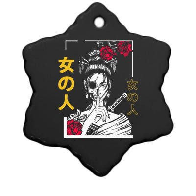 Japanese Samurai Floral Warrior Geisha Woman Ceramic Star Ornament