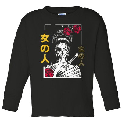 Japanese Samurai Floral Warrior Geisha Woman Toddler Long Sleeve Shirt