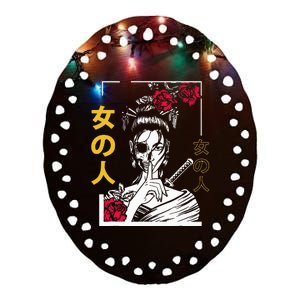 Japanese Samurai Floral Warrior Geisha Woman Ceramic Oval Ornament