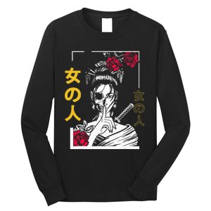 Japanese Samurai Floral Warrior Geisha Woman Tokyo Anime Long Sleeve Shirt