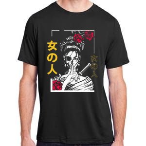 Japanese Samurai Floral Warrior Geisha Woman Tokyo Anime Adult ChromaSoft Performance T-Shirt