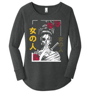 Japanese Samurai Floral Warrior Geisha Woman Tokyo Anime Women's Perfect Tri Tunic Long Sleeve Shirt