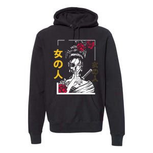 Japanese Samurai Floral Warrior Geisha Woman Tokyo Anime Premium Hoodie