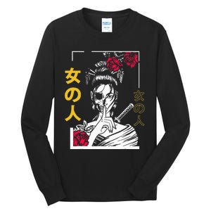 Japanese Samurai Floral Warrior Geisha Woman Tokyo Anime Tall Long Sleeve T-Shirt