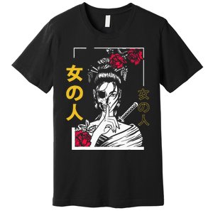 Japanese Samurai Floral Warrior Geisha Woman Tokyo Anime Premium T-Shirt