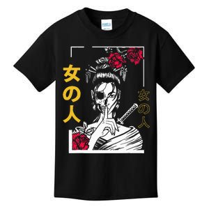 Japanese Samurai Floral Warrior Geisha Woman Tokyo Anime Kids T-Shirt