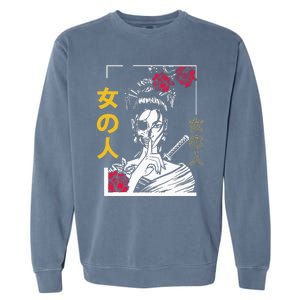 Japanese Samurai Floral Warrior Geisha Woman Tokyo Anime Garment-Dyed Sweatshirt