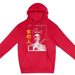 Japanese Samurai Floral Warrior Geisha Woman Tokyo Anime Premium Pullover Hoodie