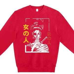 Japanese Samurai Floral Warrior Geisha Woman Tokyo Anime Premium Crewneck Sweatshirt