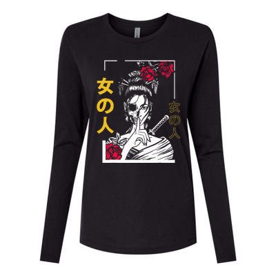 Japanese Samurai Floral Warrior Geisha Tokyo Anime Womens Cotton Relaxed Long Sleeve T-Shirt