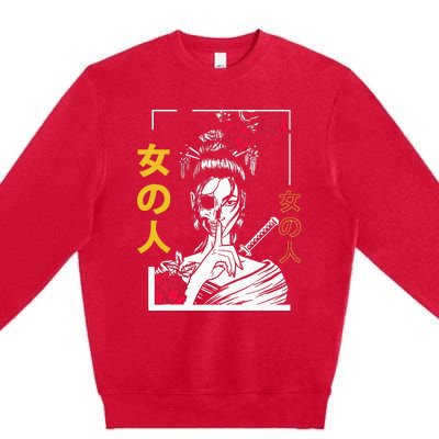 Japanese Samurai Floral Warrior Geisha Tokyo Anime Premium Crewneck Sweatshirt