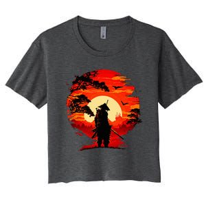 Japanese Samurai Fighter Martial Sunset Women's Crop Top Tee