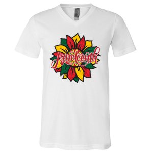 Juneteenth Sunflower Festive V-Neck T-Shirt