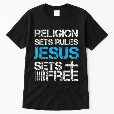 Jesus Sets Free Religion Sets Rules Christian Premium Tall T-Shirt