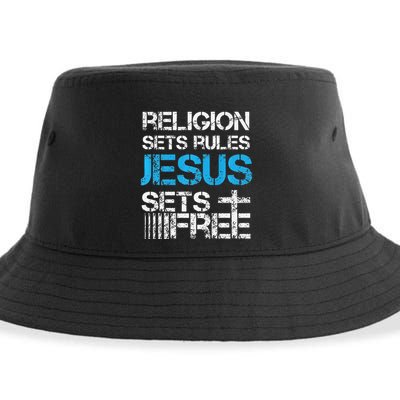 Jesus Sets Free Religion Sets Rules Christian Premium Sustainable Bucket Hat