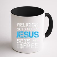 Jesus Sets Free Religion Sets Rules Christian Premium Mug