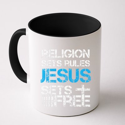 Jesus Sets Free Religion Sets Rules Christian Premium Mug