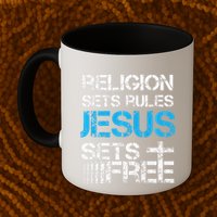 Jesus Sets Free Religion Sets Rules Christian Premium Mug