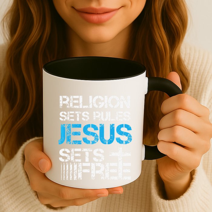 Jesus Sets Free Religion Sets Rules Christian Premium Mug