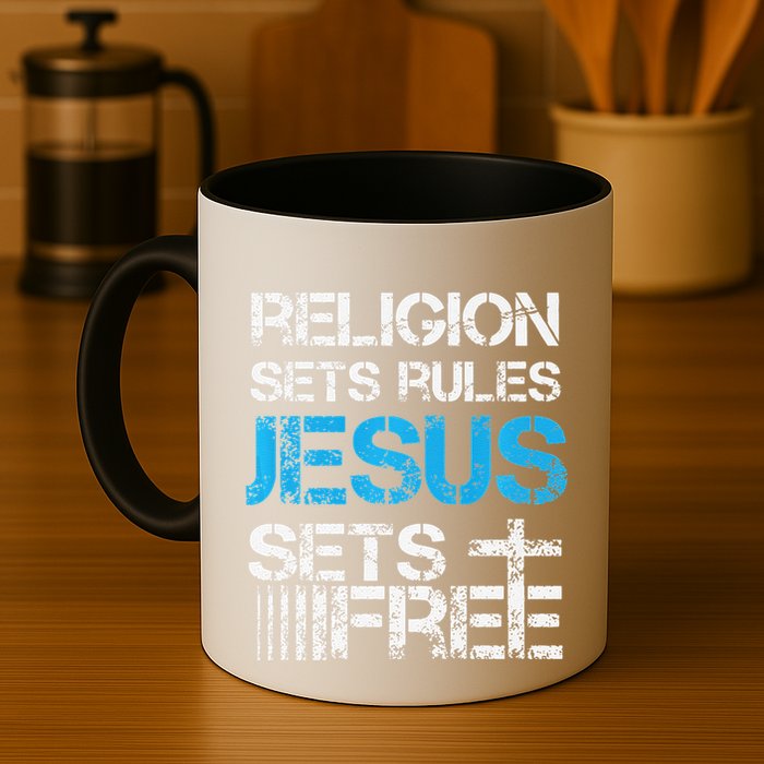 Jesus Sets Free Religion Sets Rules Christian Premium Mug