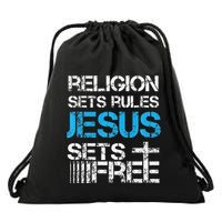Jesus Sets Free Religion Sets Rules Christian Premium Drawstring Bag