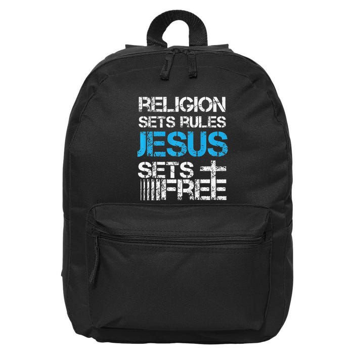 Jesus Sets Free Religion Sets Rules Christian Premium 16 in Basic Backpack
