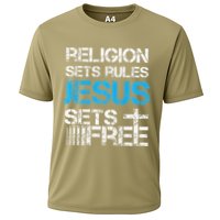 Jesus Sets Free Religion Sets Rules Christian Premium Performance Shirt