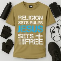 Jesus Sets Free Religion Sets Rules Christian Premium Performance Shirt