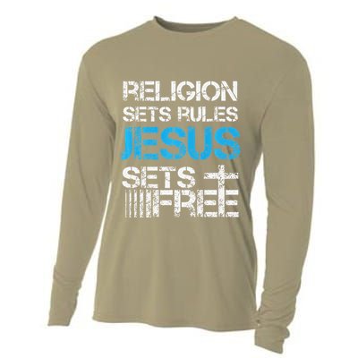 Jesus Sets Free Religion Sets Rules Christian Premium Cooling Performance Long Sleeve Crew