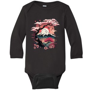 Japanese Sakura Garden Geisha Mount Fuji Cherry Blossom Baby Long Sleeve Bodysuit