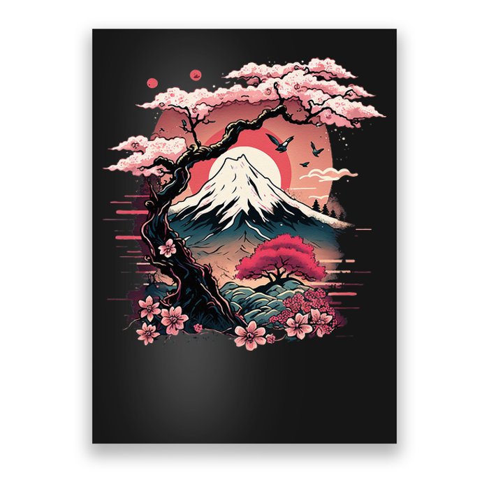 Japanese Sakura Garden Geisha Mount Fuji Cherry Blossom Poster