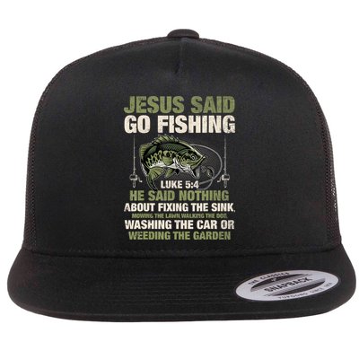 Jesus Said Go Fishing Fish Story Bible Angling Bass Fishing Flat Bill Trucker Hat