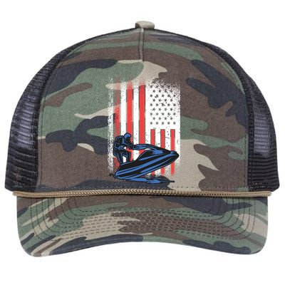 Jet Ski Gift American Flag Jet Ski Lover Water Sports Gift Retro Rope Trucker Hat Cap