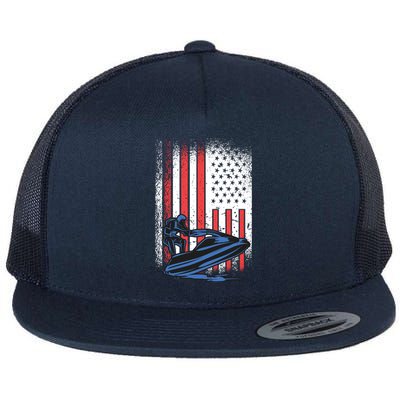 Jet Ski Gift American Flag Jet Ski Lover Water Sports Gift Flat Bill Trucker Hat