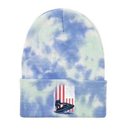 Jet Ski Gift American Flag Jet Ski Lover Water Sports Gift Tie Dye 12in Knit Beanie