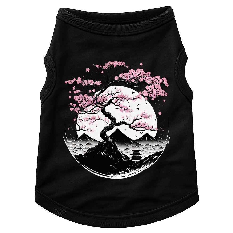 Japanese Sakura Garden Geisha Mount Fuji Cherry Blossom Doggie Tank