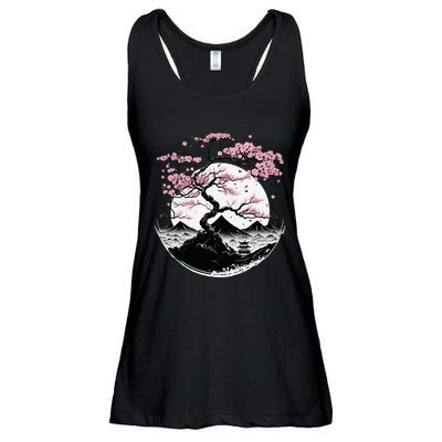 Japanese Sakura Garden Geisha Mount Fuji Cherry Blossom Ladies Essential Flowy Tank