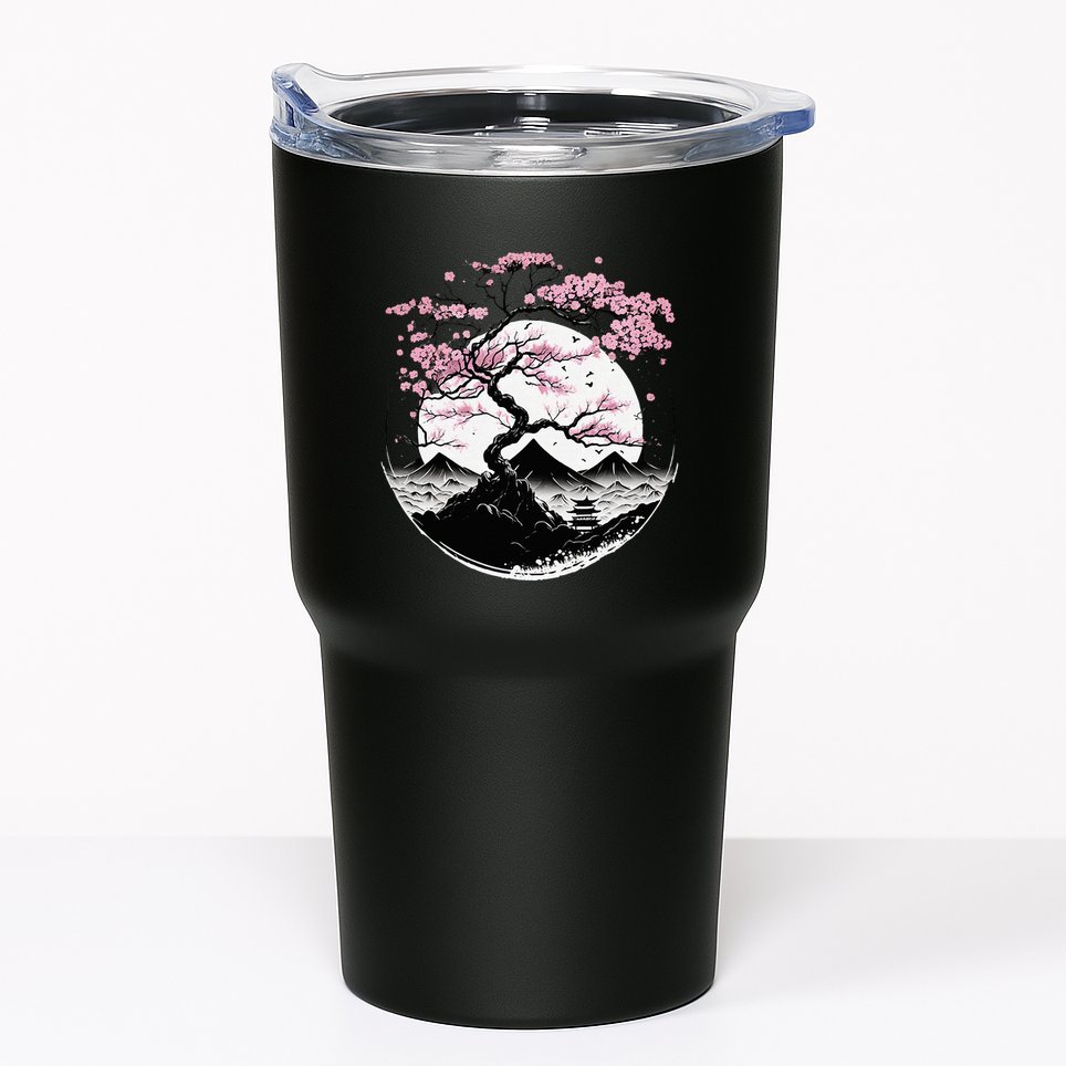 Japanese Sakura Garden Geisha Mount Fuji Cherry Blossom Tumbler