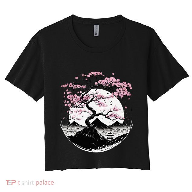 Japanese Sakura Garden Geisha Mount Fuji Cherry Blossom Crop Top