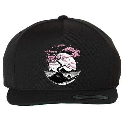 Japanese Sakura Garden Geisha Mount Fuji Cherry Blossom Wool Snapback Cap