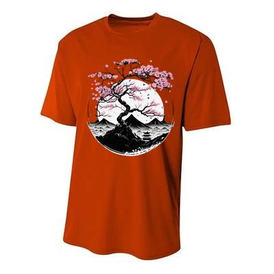 Japanese Sakura Garden Geisha Mount Fuji Cherry Blossom Performance Sprint T-Shirt