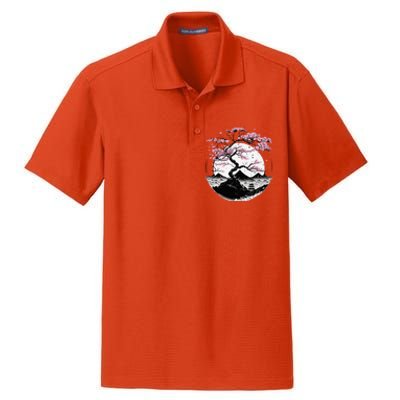 Japanese Sakura Garden Geisha Mount Fuji Cherry Blossom Dry Zone Grid Polo