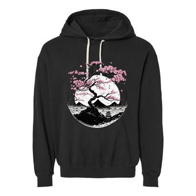 Japanese Sakura Garden Geisha Mount Fuji Cherry Blossom Garment-Dyed Fleece Hoodie