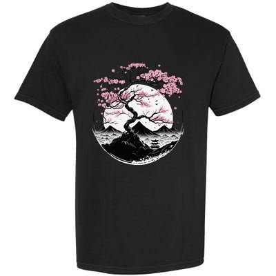 Japanese Sakura Garden Geisha Mount Fuji Cherry Blossom Garment-Dyed Heavyweight T-Shirt