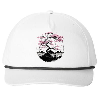 Japanese Sakura Garden Geisha Mount Fuji Cherry Blossom Snapback Five-Panel Rope Hat