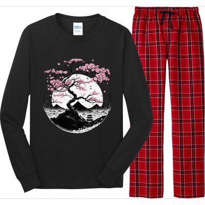 Japanese Sakura Garden Geisha Mount Fuji Cherry Blossom Long Sleeve Pajama Set