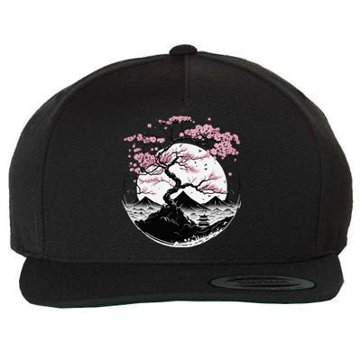 Japanese Sakura Garden Geisha Mount Fuji Cherry Blossom Wool Snapback Cap