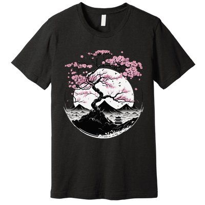 Japanese Sakura Garden Geisha Mount Fuji Cherry Blossom Premium T-Shirt