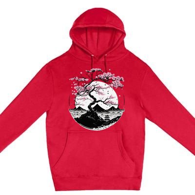 Japanese Sakura Garden Geisha Mount Fuji Cherry Blossom Premium Pullover Hoodie