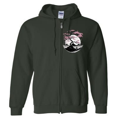 Japanese Sakura Garden Geisha Mount Fuji Cherry Blossom Full Zip Hoodie